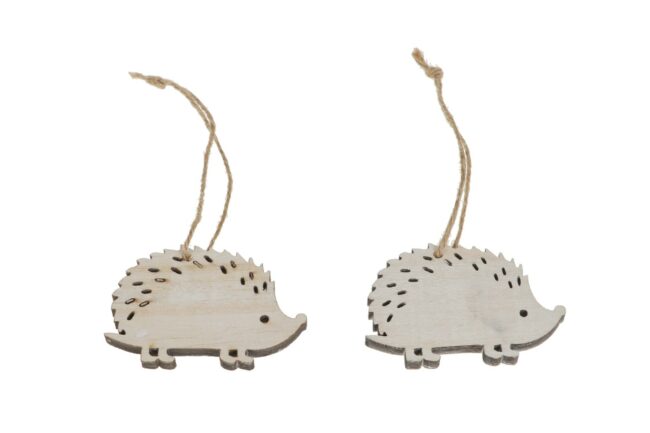 X-MAS WOODEN WHITE HANGER HEDGEHOG 8CM 10PCS