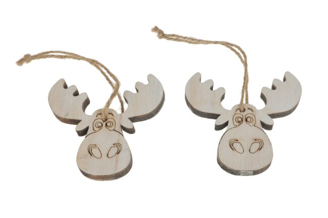 X-MAS WOOD MOOSEHEAD WHITE WITH ROP 8CM 10PCS