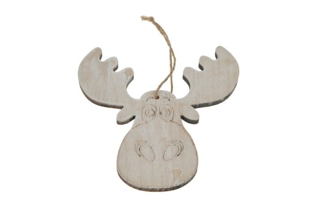 X-MAS WOOD MOOSHEAD WHITE 15CM - 5 PCS