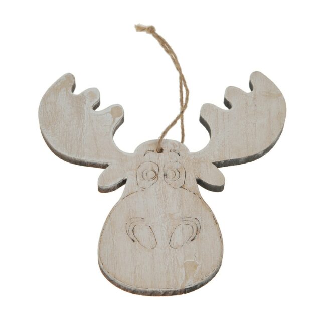 X-MAS WOOD MOOSHEAD WHITE 15CM - 5 PCS