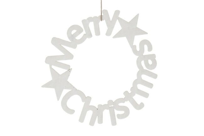 X-MAS MDF WREATH MERRY CHRISTIMAS WHITE 35CM