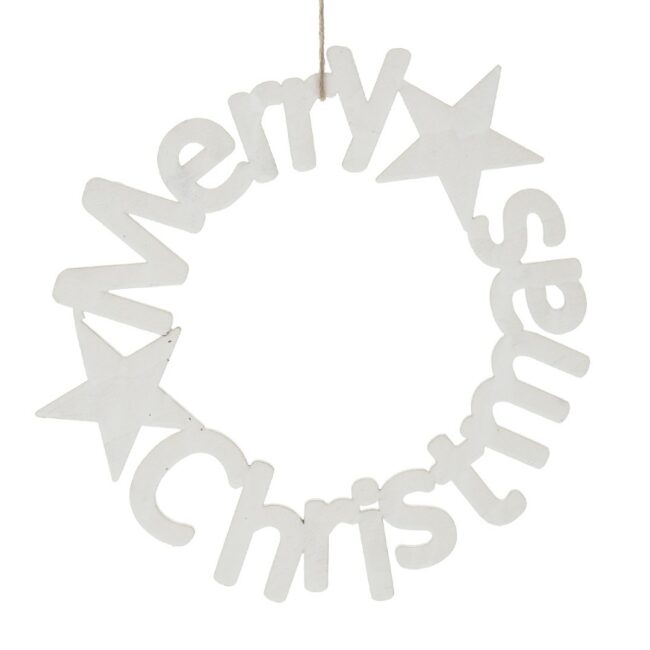 X-MAS MDF WREATH MERRY CHRISTIMAS WHITE 35CM
