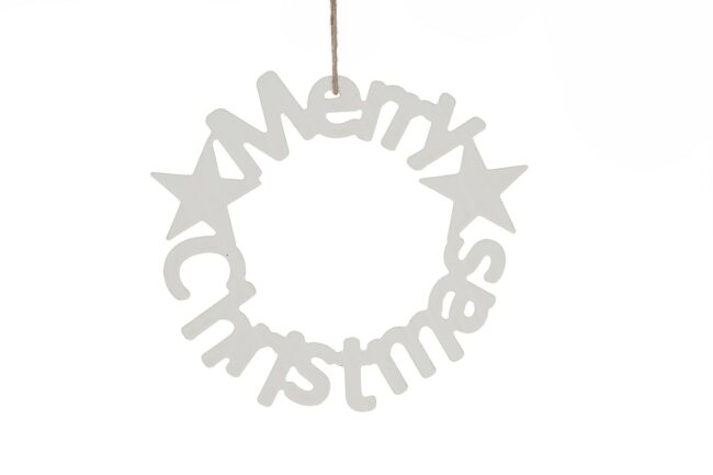 X-MAS MDF WREATH MERRY CHRISTMAS WHITE 30CM