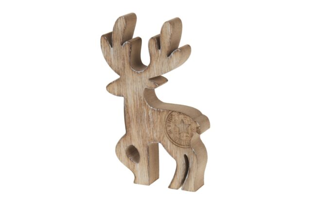 X-MAS WOODEN DEER WITH STAMP 11X2.6X17.5CM