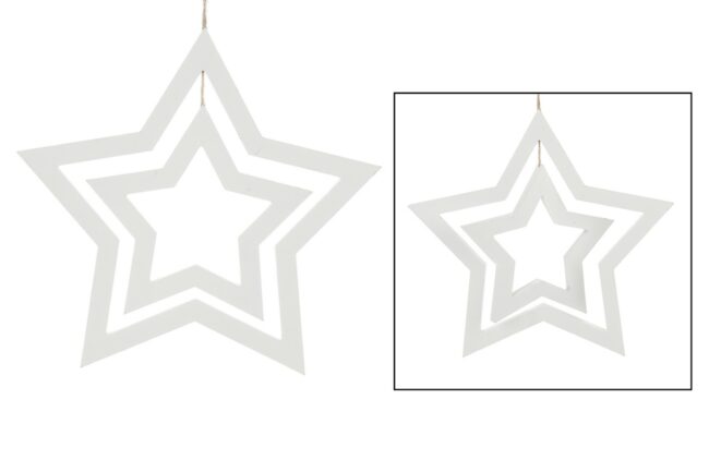 X-MAS WOODEN WHITE HANGING STAR 31.5CM