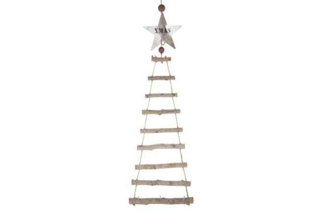 X-MAS WOODEN LADDER HANGER WITH METALLIC STAR 80CM