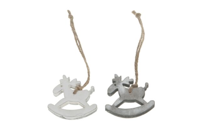 X-MAS WOOD LASERCUT HORSE  WHITE 5CM  - 10 PCS