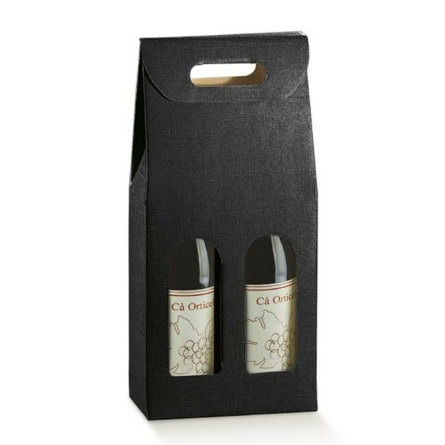 SCATOLA 2 BOTTIGLIE CON FINESTRA SETA NERO 180X90X385MM