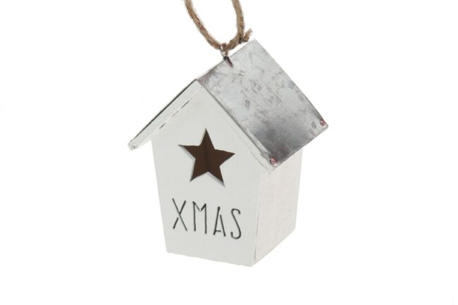 X-MAS WOOD HOUSE  XMAS WHITE 7.5X5XCM