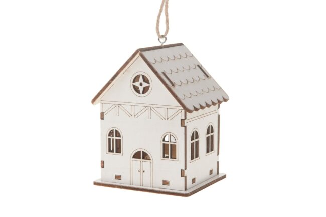X-MAS WOODEN HOUSE WITH LIGHT 8X7X10.3CM