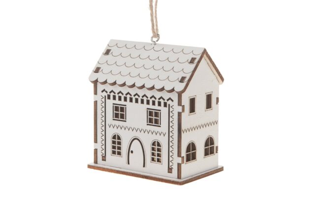CHRISTMAS WOODEN HOUSE WHITE 7.5X5X8.3CM