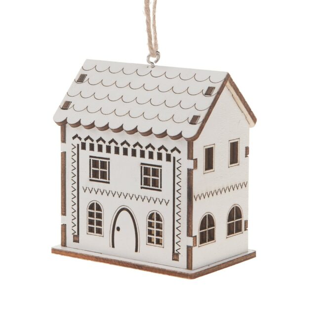 CHRISTMAS WOODEN HOUSE WHITE 7.5X5X8.3CM