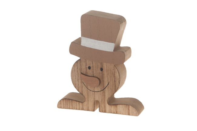 X-MAS WOODEN BROWN SNOWMAN 12X12X2.5CM