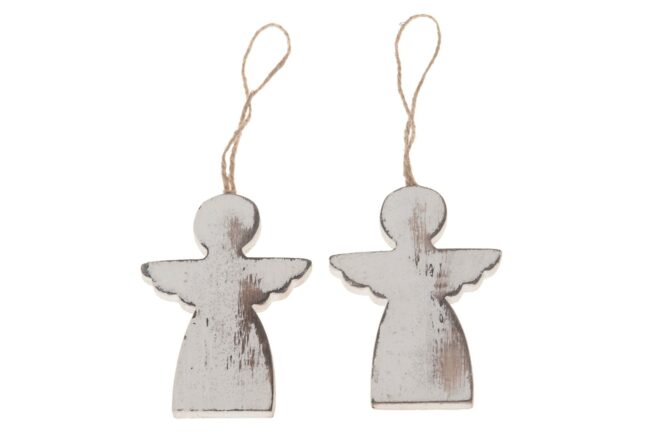 X-MAS WOODEN WHITE HANGER ANGEL 7X0.8X10CM - 5PCS
