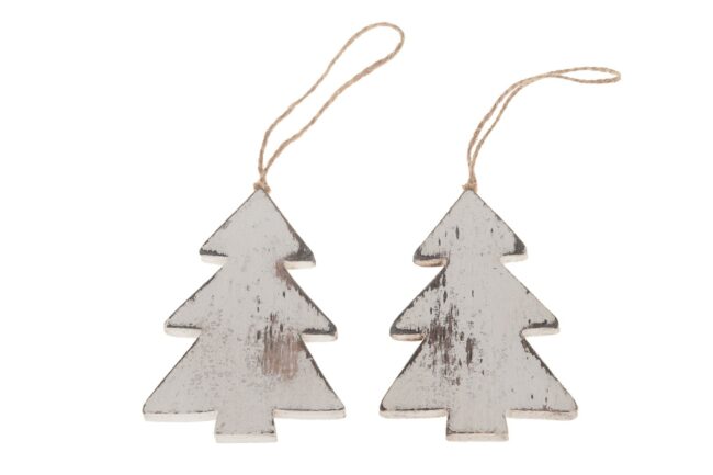 X-MAS  WOODEN HANG TREE WHITE 7X0.8X10CM  - 5 PCS