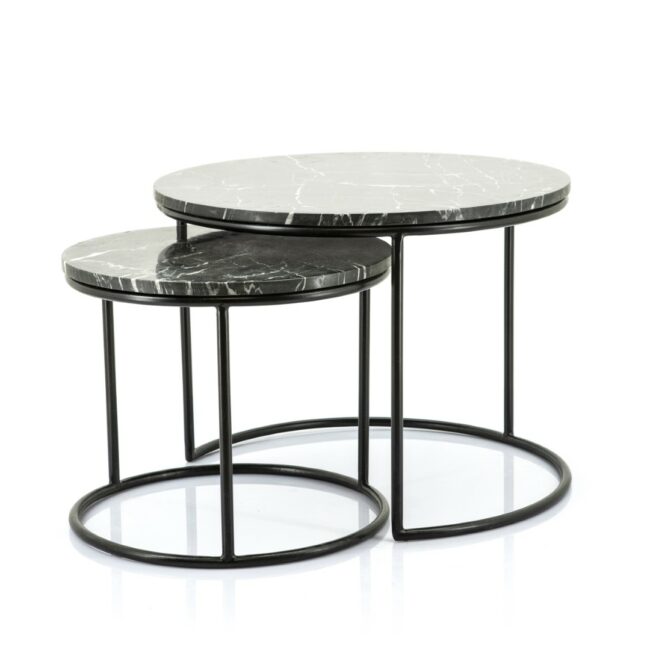 SET OF 2 ROMEO MARBLE BLACK 45X45X35CM/60X60X41CM