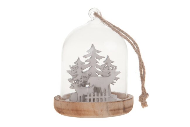 X-MAS GLASS BELL / DEER WOODEN FOOT 6.2X6.2X8CM