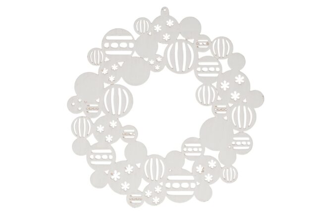 X-MAS WOODEN WREATH BALLS WHITE 38X38X0.6CM