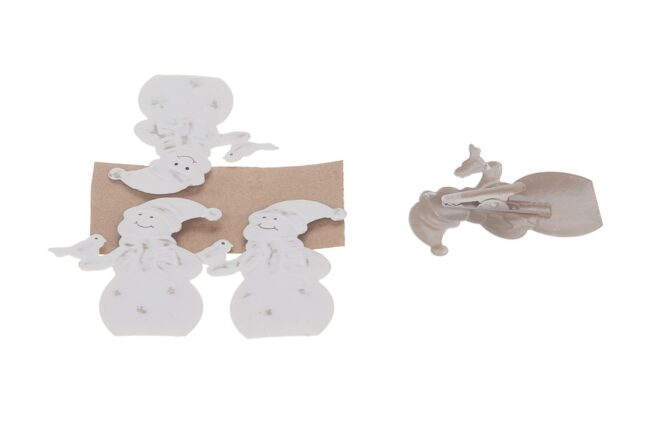 X-MAS METALLIC WHITE SNOWMAN CLIP 4X5.5CM - 4PCS