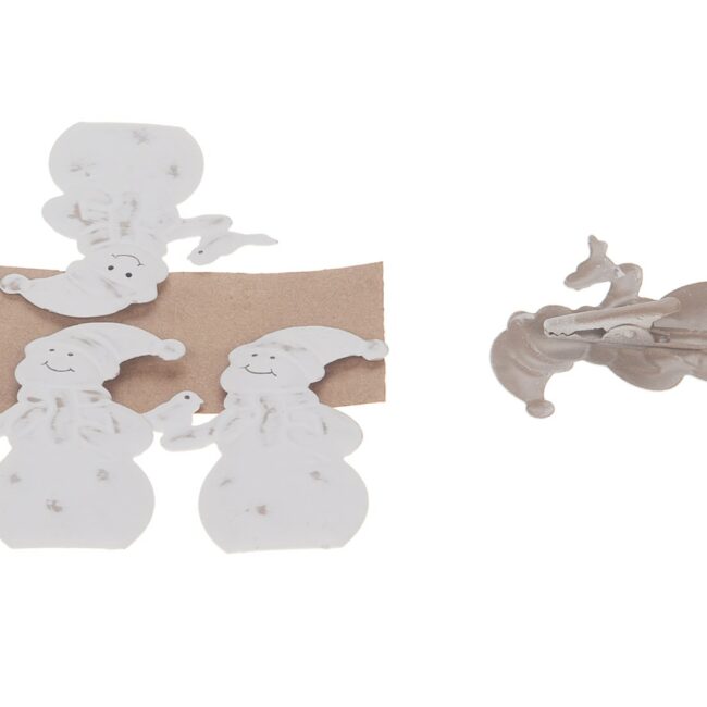 X-MAS METALLIC WHITE SNOWMAN CLIP 4X5.5CM - 4PCS