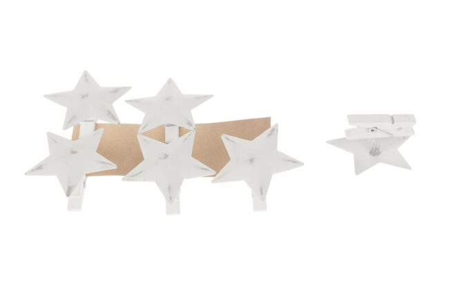 X-MAS METAL STAR WOODEN CLIP WHITE 4.5X4.5CM   - 6 PCS