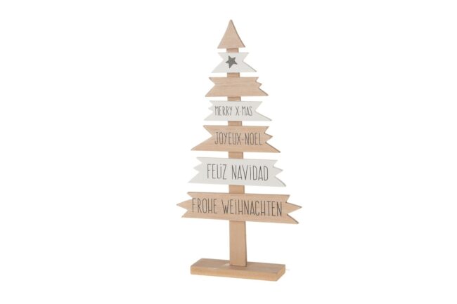X-MAS WOODEN WHITE & NATURAL TREE WITH TEXTS