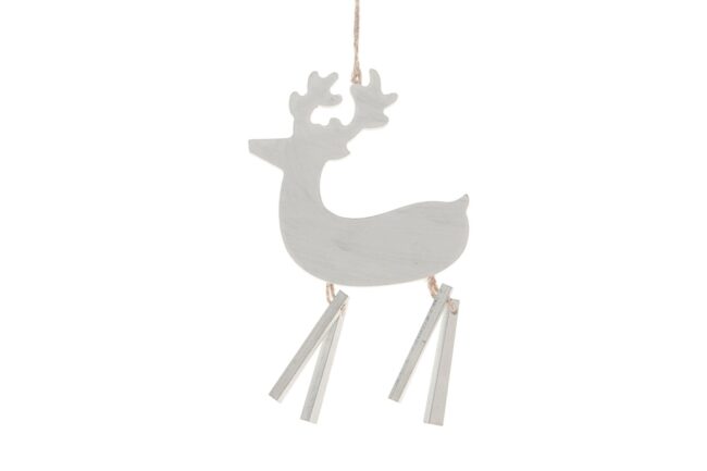 X-MAS WOODEN WHITE HANGER DEER 9.5X0.9X15CM