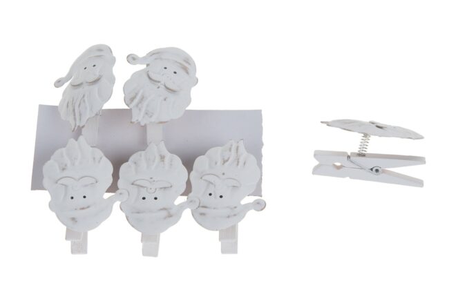 CHRISTMAS METALLIC WHITE CLIP SANTA 3.5X4.5CM 6PCS