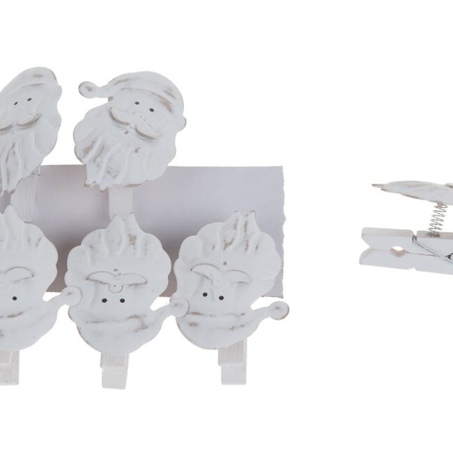 CHRISTMAS METALLIC WHITE CLIP SANTA 3.5X4.5CM 6PCS