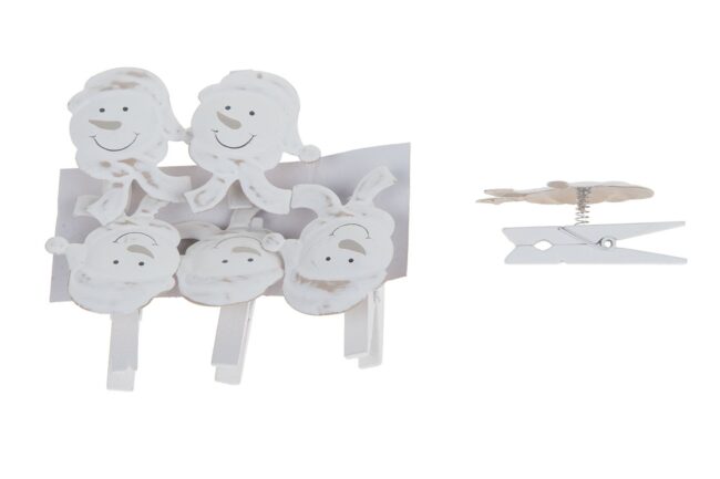 CHRISTMAS METALLIC WHITE CLIP SNOWMAN 3.5X4.5CM 6PCS