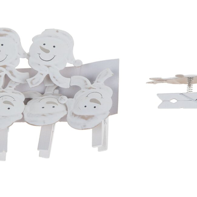 CHRISTMAS METALLIC WHITE CLIP SNOWMAN 3.5X4.5CM 6PCS