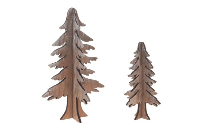 X-MAS WOODEN BROWN TREE 3D 8-12X4-5.5CM 6PCS
