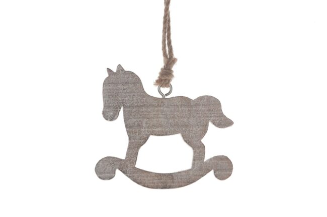 X-MAS WOODEN WHITE HANGING HORSE 10.8X1X12CM