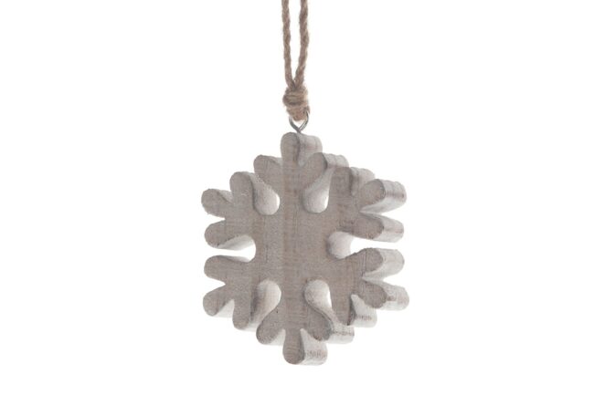 X-MAS WOODEN WHITE SNOWFLAKE HANGER 12X3X12CM