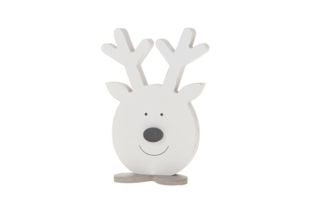 X-MAS WOODEN WHITE DEER HEAD STAND