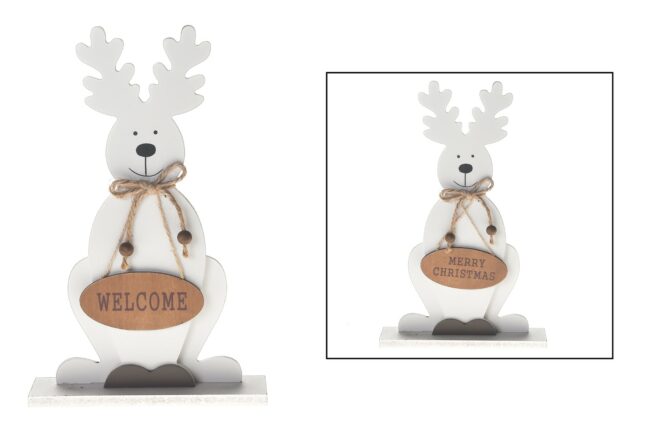 X-MAS WOODEN WHITE DEER STAND WITH TEXT 19X6X30CM