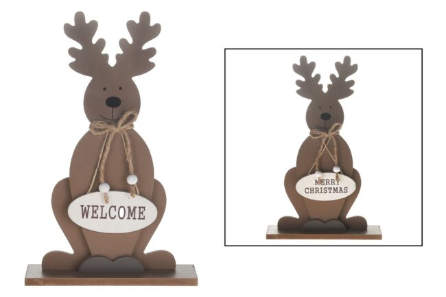 X-MAS WOODEN BROWN DEER "WELCOME"
