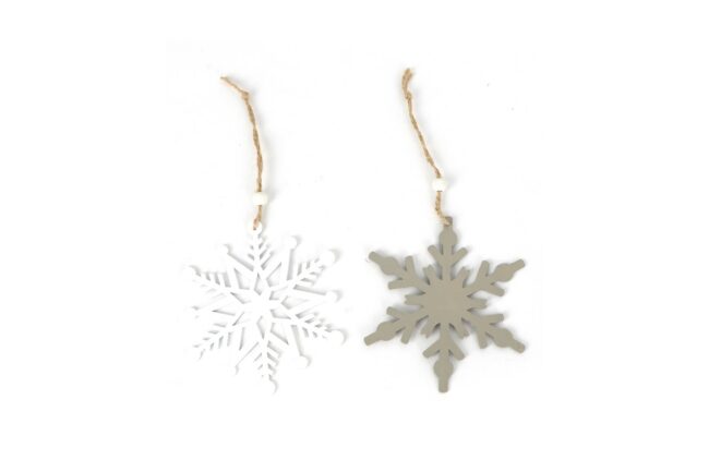 X-MAS WOODEN WHITE/TAUPE SNOWFLAKE HANGER 11X11X0.4CM