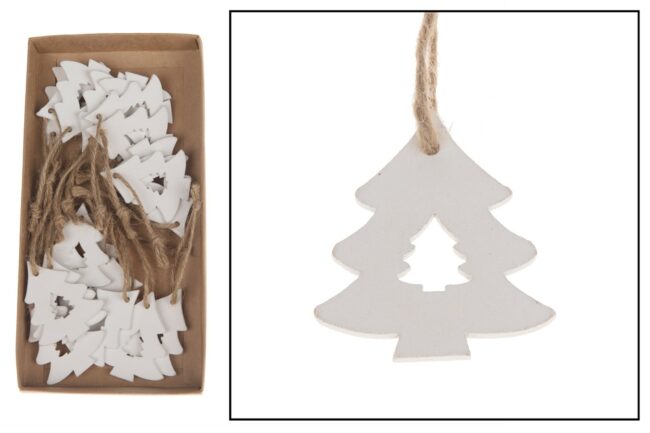 X-MAS WOODEN TREE HANGER WHITE 5CM 20PCS