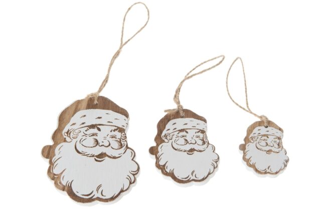 X-MAS WOODEN SANTA NATURAL/WHITE 10-7-5CM  -3 PCS
