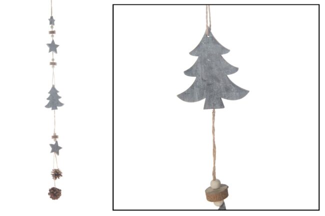 X-MAS WOODEN GREY TREE & PINE GARLAND 66CM