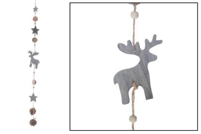 X-MAS WOODEN MOOSE & PINE GARLAND 66CM
