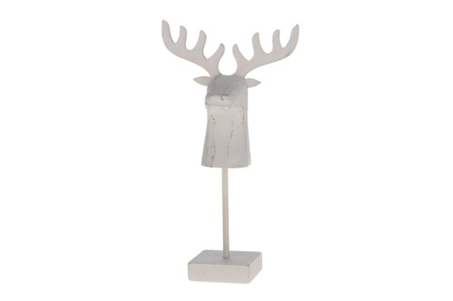 X-MAS WOODEN WHITE DEER STANDING 9X17CM