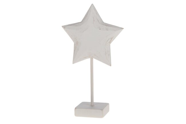 X-MAS WOODEN WHITE STAR STANDING 9CM
