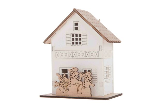 X-MAS WOODEN HOUSE WITH LIGHT 8.5X6X10.5CM