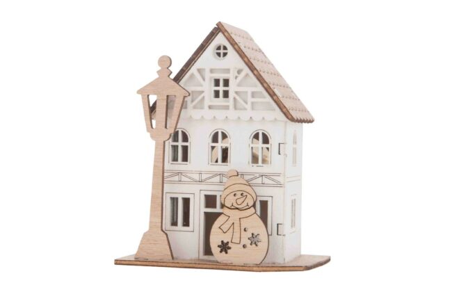 X-MAS WOODEN HOUSE WITH LIGHT 8.5X6X10.5CM