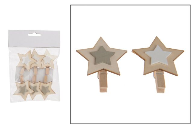 CHRISTMAS WOODEN STAR ON CLIP 12X17CM