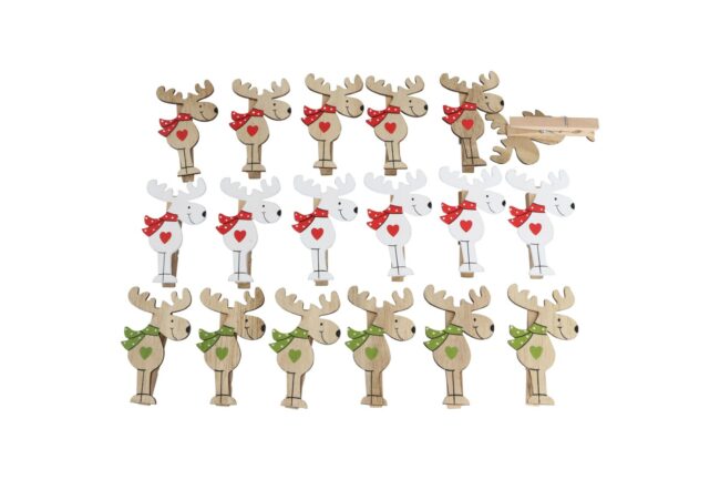 CHRISTMAS WOODEN DEER WITH CLIP 13X15CM ASSORTED 6PCS