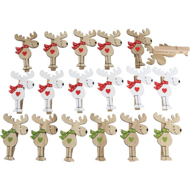 CHRISTMAS WOODEN DEER WITH CLIP 13X15CM ASSORTED 6PCS