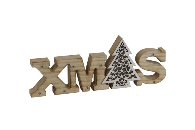 X-MAS WOODEN WORD "XMAS" WITH LIGHTS 34.5X13X2.5CM
